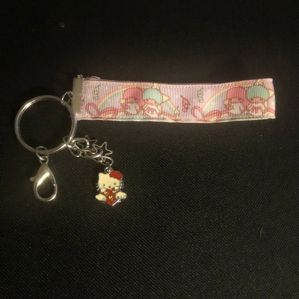 Hello Kitty Pink Ribbon Wristlet Keychain with Charm- 116A